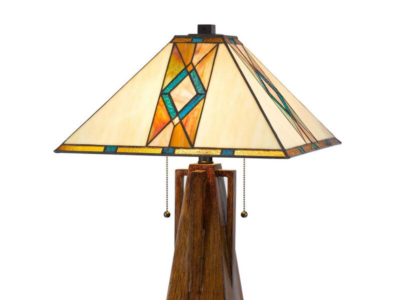 Table Lamp with Tiffany Shade and Geometric Design, Multicolor - Benzara