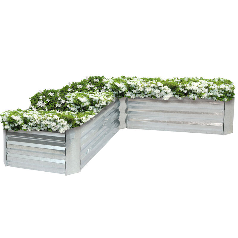 Sunnydaze Galvanized Steel L-Shaped Raised Garden Bed - 59.5 in - Silver