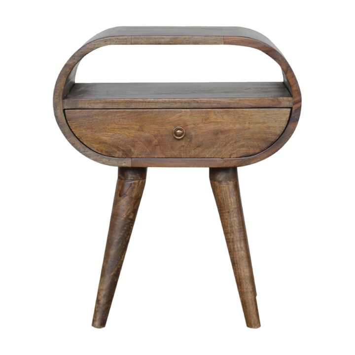 Grey Washed Circular Solid Wood 1 Drawer NightStand