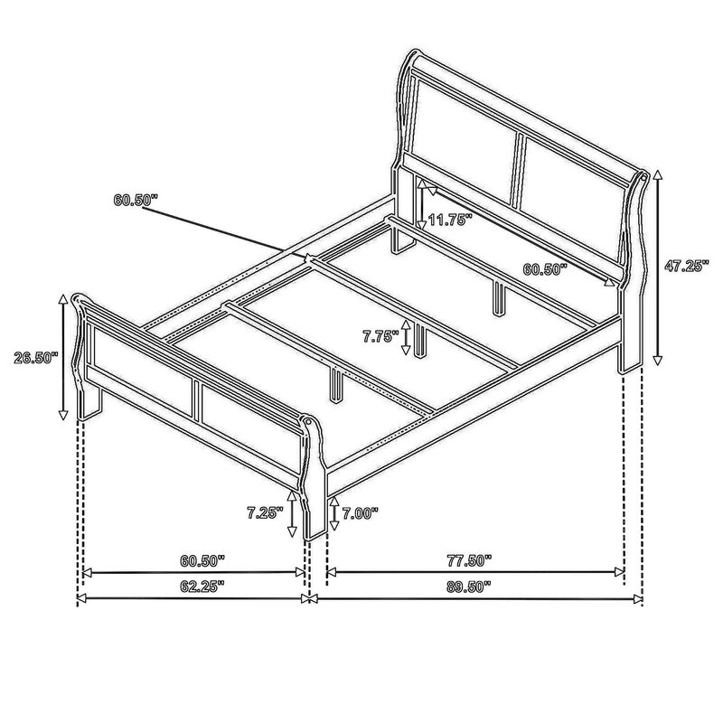 Nim Queen Size Bed, Sleigh Panel Headboard Design, White, Low Profile - Benzara