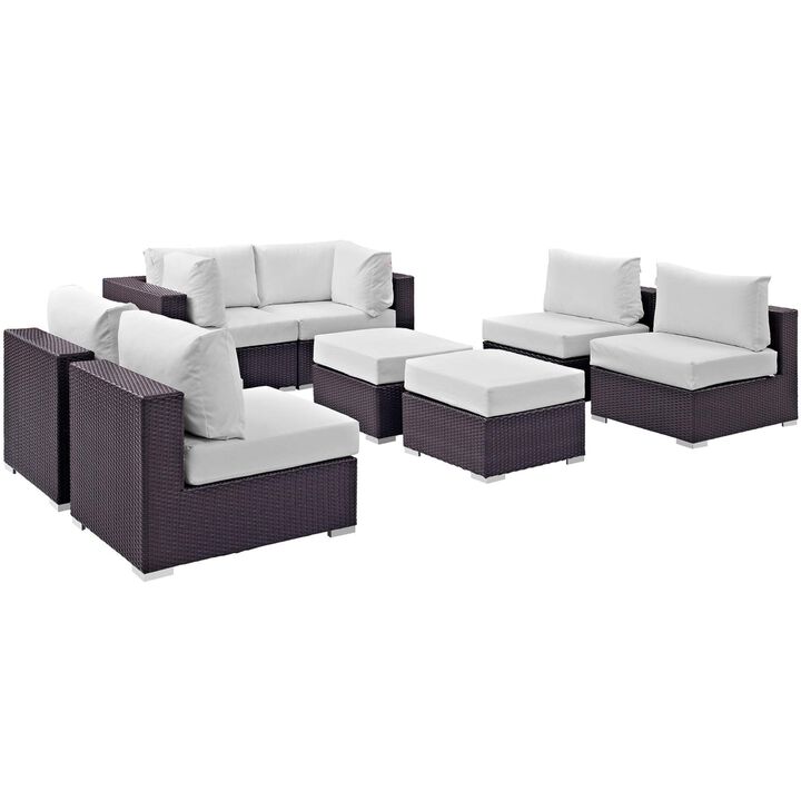 Convene Outdoor Sectional Set - Durable Rattan Weave, All-Weather Cushions, 8 Piece Patio Sofa Set, Espresso White