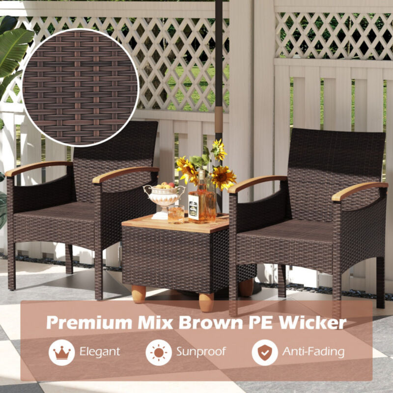 Patio Dining Chairs Set of 4 with Acacia Wood Armrest and Heavy Duty Metal Frame