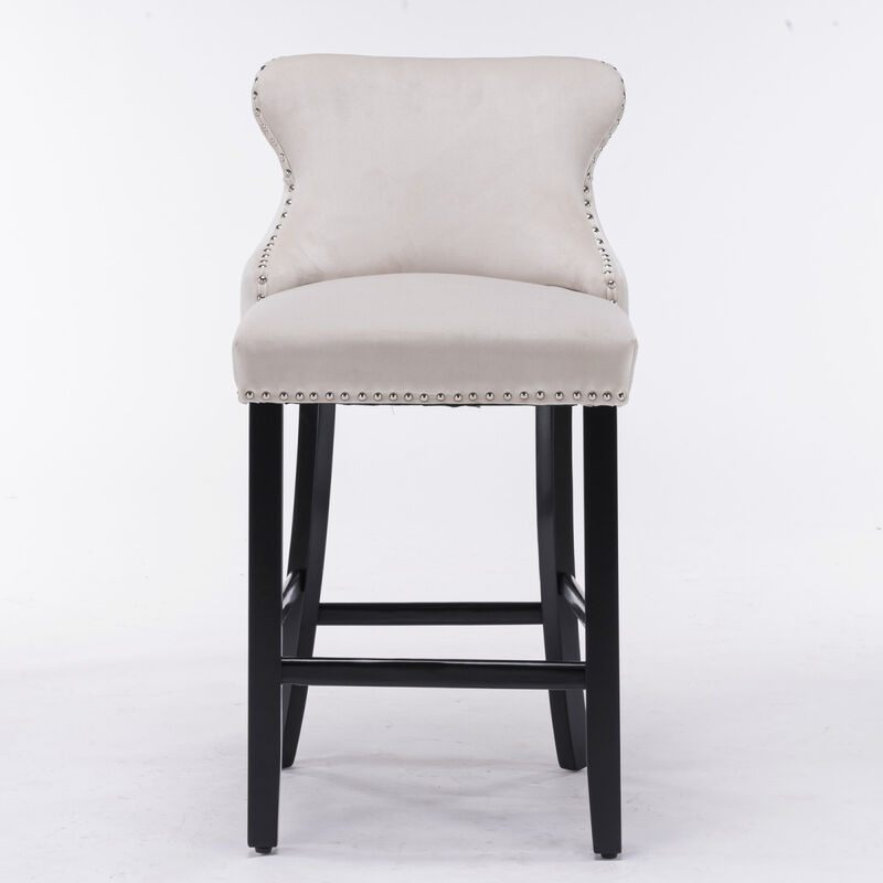 Velvet Wingback Bar Stools with Button Tufted Decoration, Set of 2