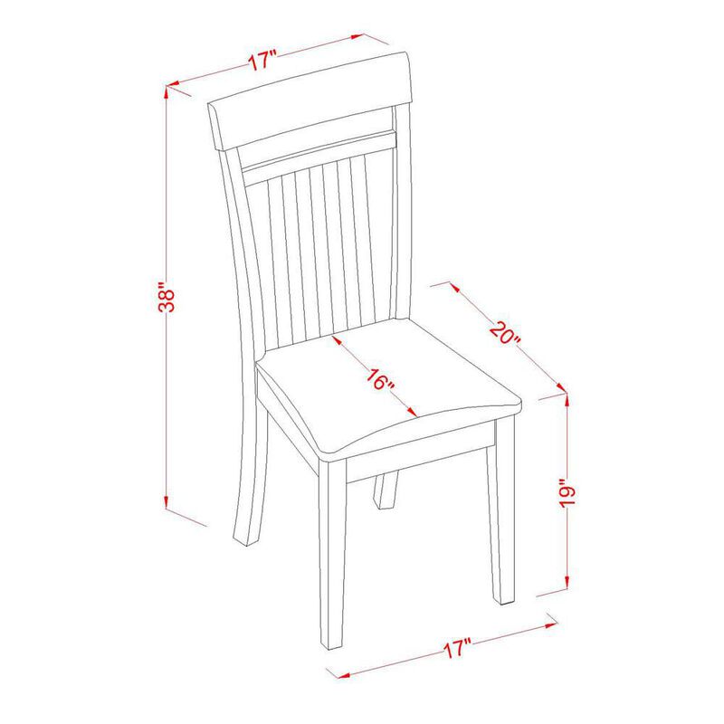 East West Furniture Capri  slat  back    kitchen  Chair  with    Leather  Upholstered  Seat,  Set  of  2