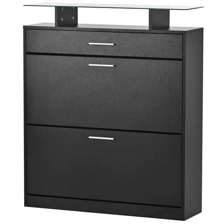 Merax Tempered Glass Top Shoe Storage Cabinet with Drawer