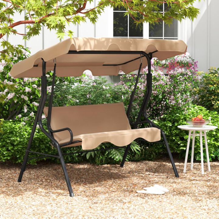 Hivvago 3 Seat Outdoor Patio Canopy Swing with Cushioned Steel Frame