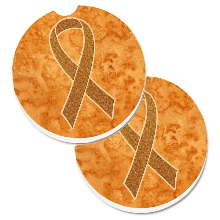 Caroline's Treasures Orange Ribbon For Leukemia Awareness Set of 2 Cup Holder Car Coasters AN1204CARC, 2.56, Multicolor