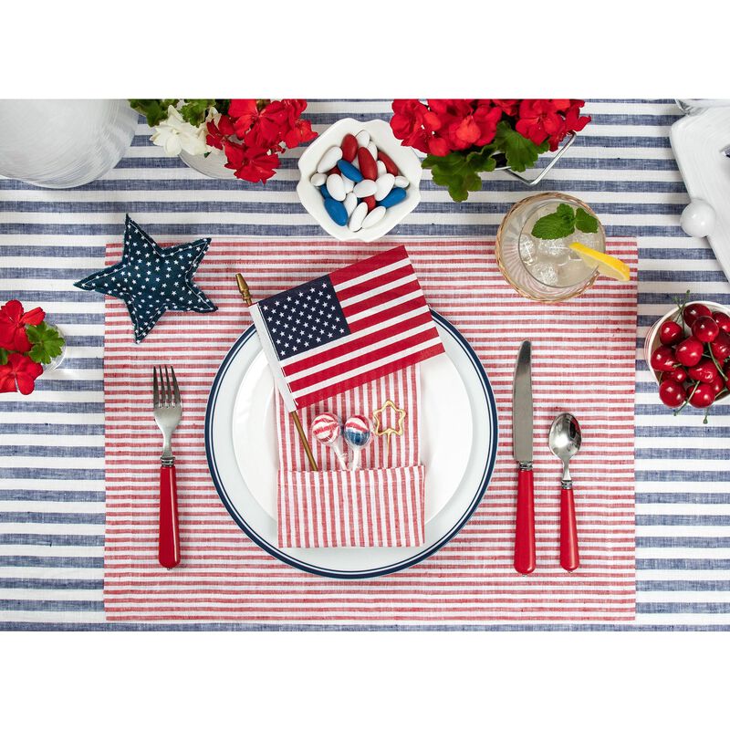 Solino Home 100% Pure Linen Placemats 14 x 19 Inch Set of 4 | Narrow Stripe