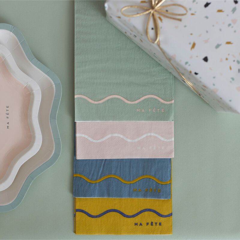 Ma Fete Signature Blue & Yellow Dinner Paper Napkins -  Disposable, Eco Friendly, Sustainable, Kitchen Napkins / Guest Towel (Pack of 16)