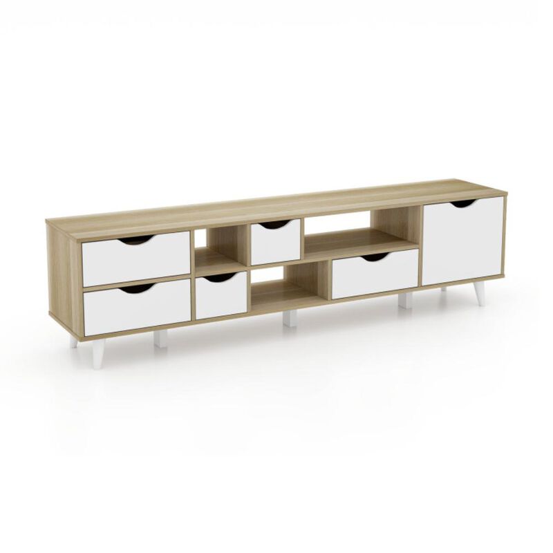 Hivvago TV Stand for TVs up to 65â€ Television CabinetÂ w/ 5 Drawers & 3 Open Shelves-Oak