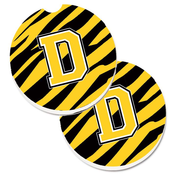 Caroline's Treasures Monogram Initial D Tiger Stripe - black Gold Set of 2 Cup Holder Car Coasters CJ1026-DCARC, 2.56, Multicolor