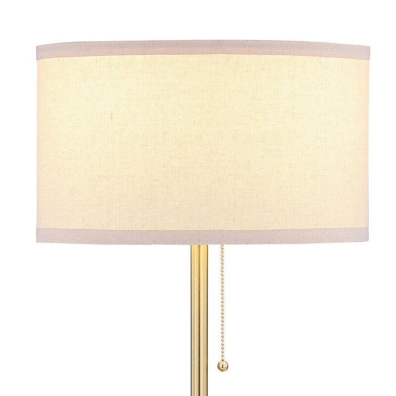 Mikka Table Lamp, Pull-Chain, Gold Flared Pedestal Base, Beige Fabric - Benzara