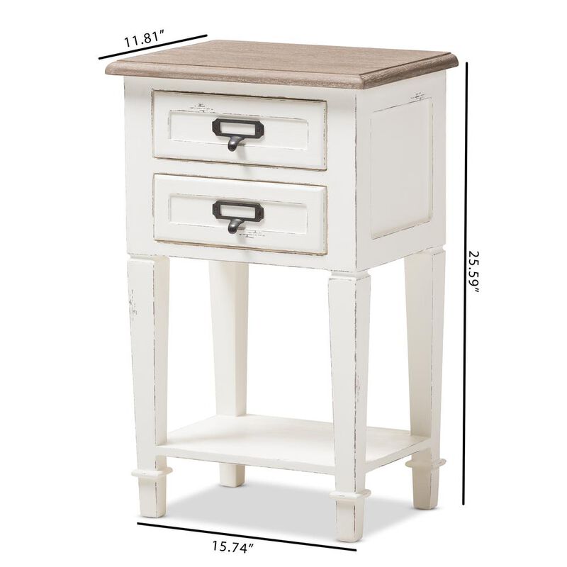 Baxton Studio Weathered Oak And White Wash Distressed Finish Wood Nightstand