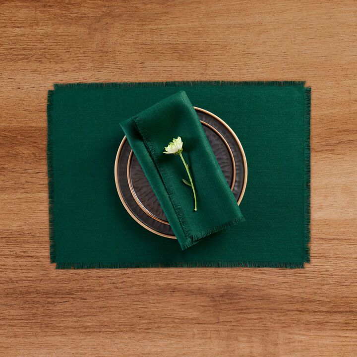 Solino Home 100% Pure Linen 14 x 19 Inch Placemats Set of 4 | Fringe