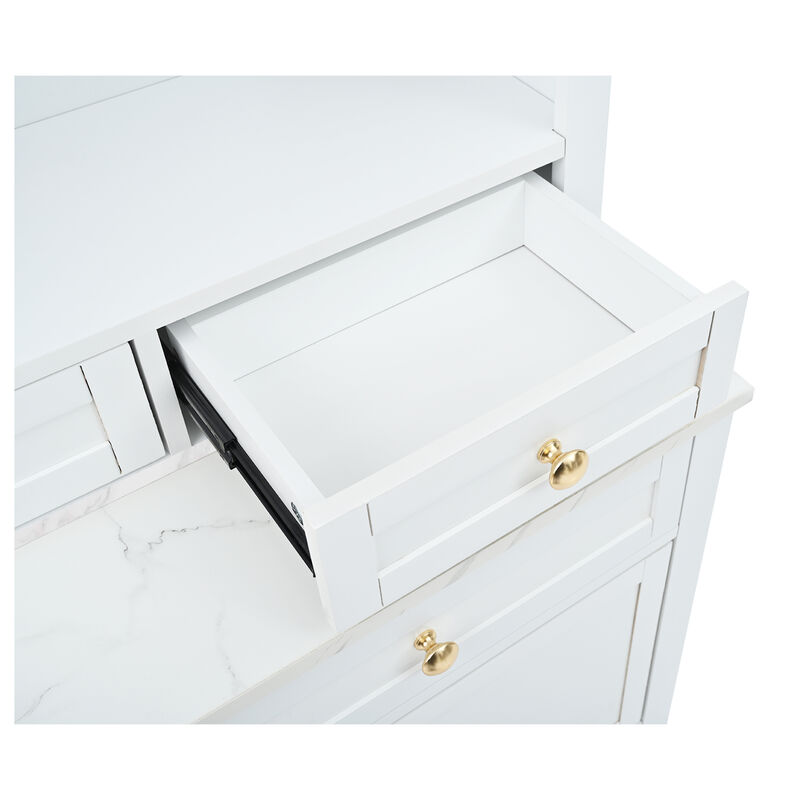 Merax Freestanding Tall Kitchen Hutch with Faux Marble Top