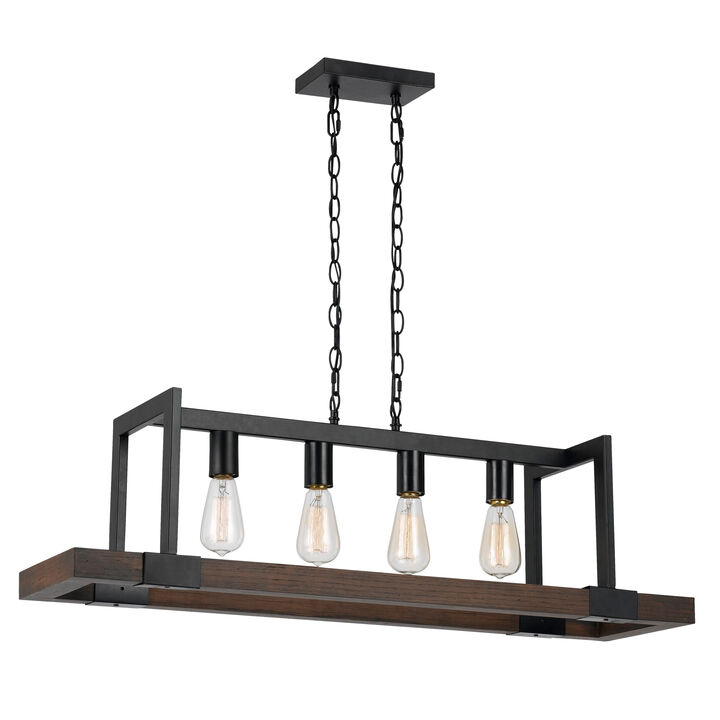 Watt Wood and Metal Chandelier with 6 Foot Chain