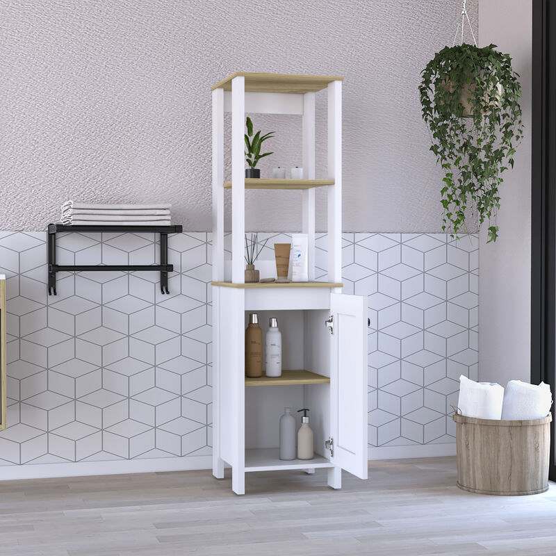 Linen Cabinet Jannes, Bathroom, Light Oak / White