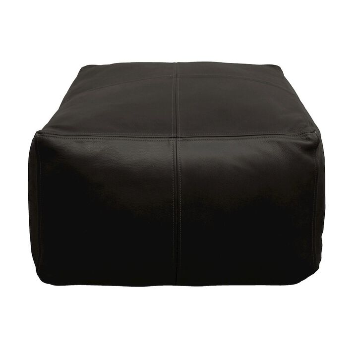 Mid-Century Java Leather Pouf in Antique Black