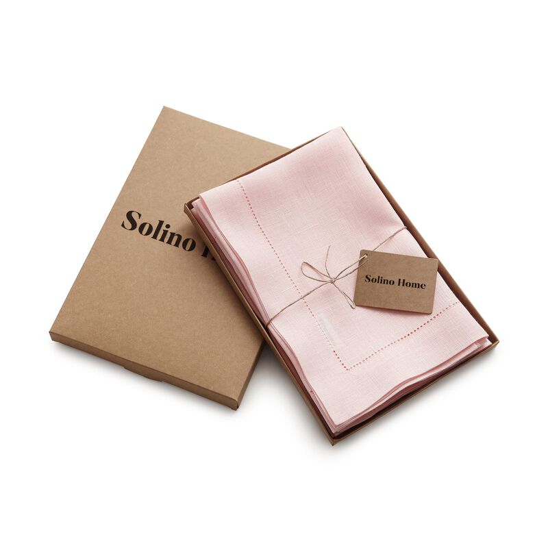 Solino Home 100% Pure Linen Dinner Napkins 20 x 20 Inch Set of 4 | Classic Hemstitch