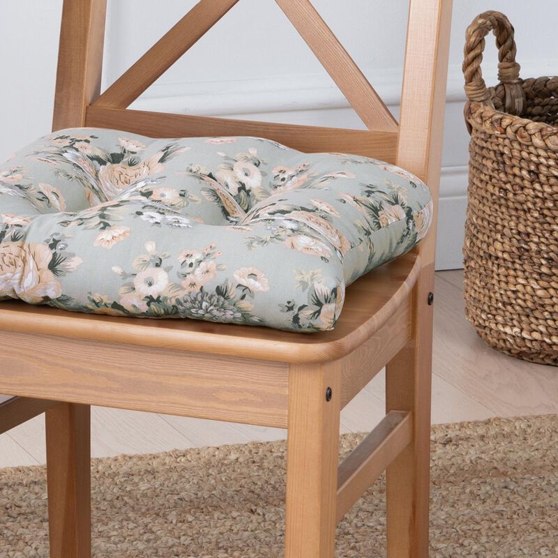 Ellis Bella Rose Stylish Medium Scale Printed Floral Pattern Non-Skid Chair Pad 18"x18" Mist