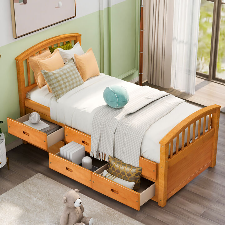 Merax Solid Wood Platform Storage Bed with 6 Drawers
