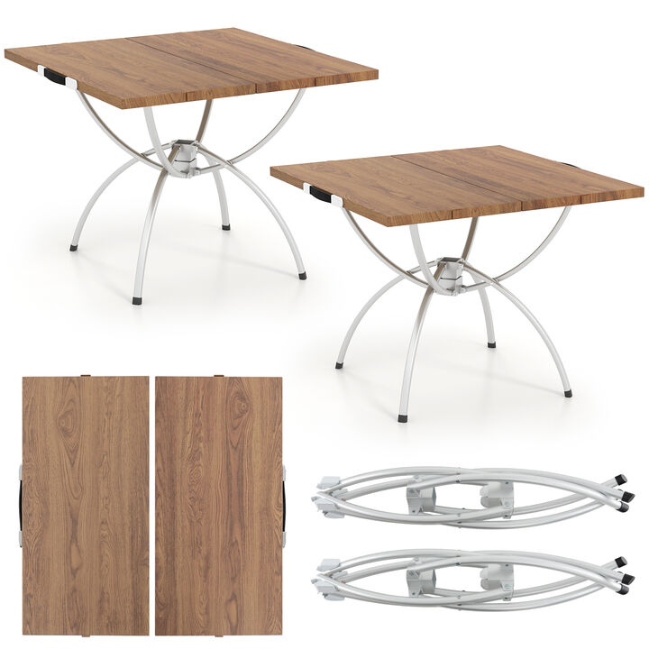 2-Pack Folding Camping Tables with Wood-Grain Tabletops – Portable Tables for Hiking and Parties