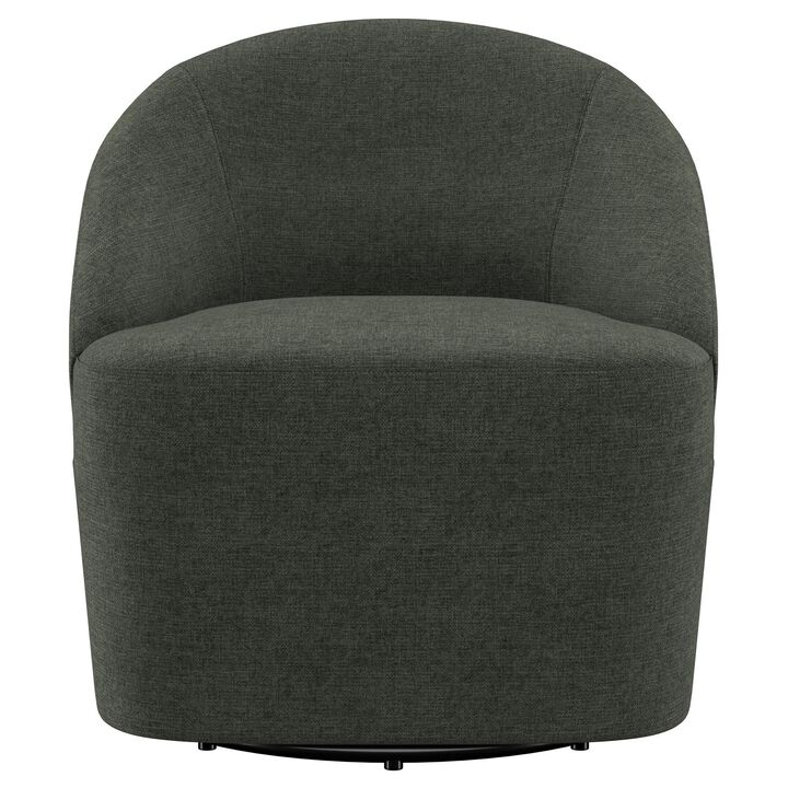 Lenie Barrel Accent Swivel Chair, Modern Minimal Shape, Dark Green - Benzara