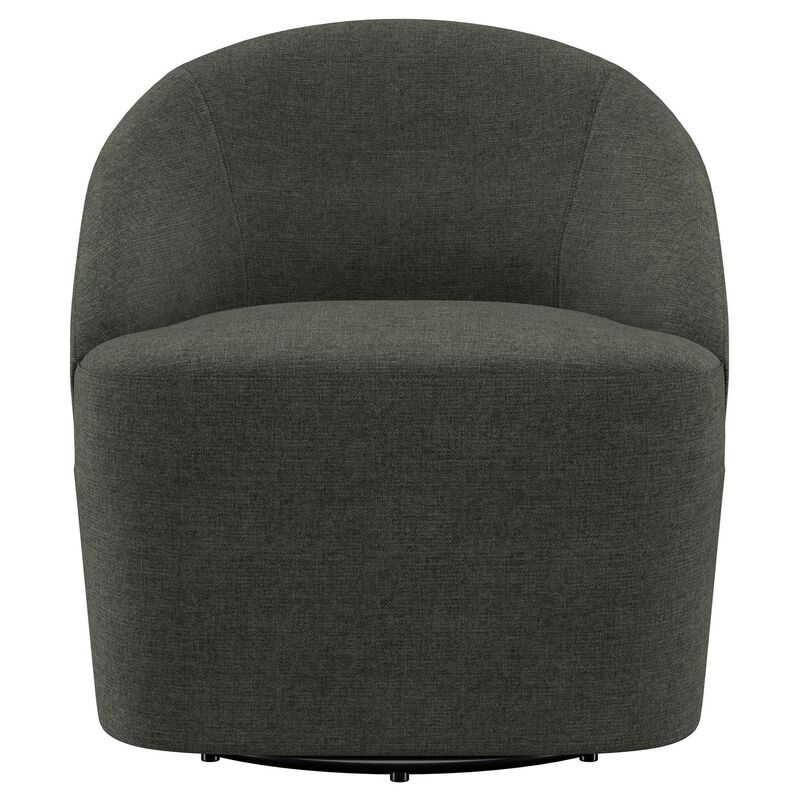 Lenie Barrel Accent Swivel Chair, Modern Minimal Shape, Dark Green - Benzara
