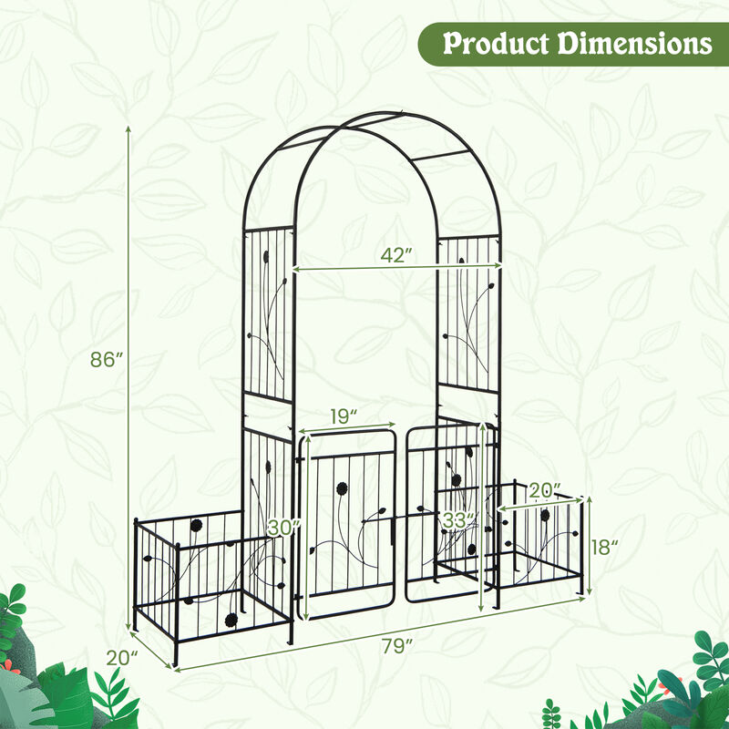 87 Inches Garden Arbor with Lockable Gate Side Planters
