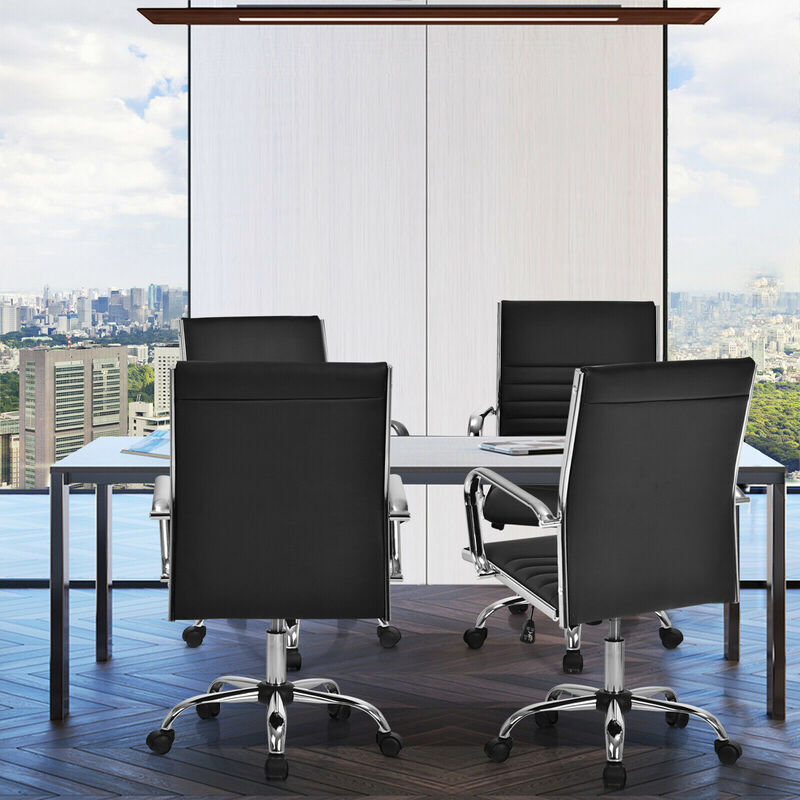 Costway Set of 2 PU Leather Office Chair High Back Conference Task Chair Black