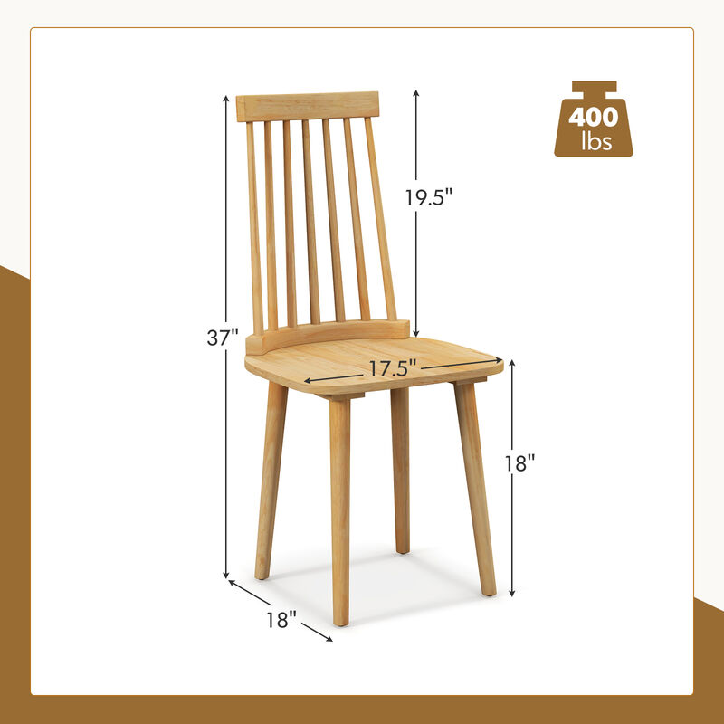 Windsor Dining Chairs Set of 2 with High Spindle Back and Natural Rubber Wood Legs for Dining Room Living Room