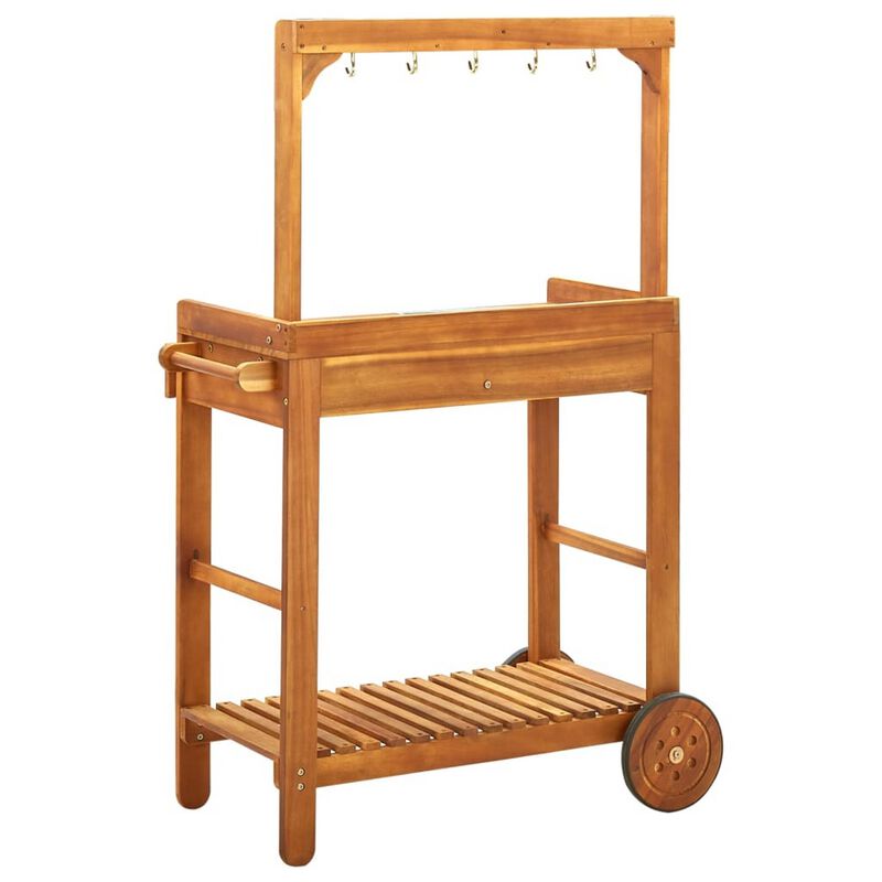 Outdoor Rolling Garden Cart on Wheels, Multi Purpose w Tray, Brown - Benzara