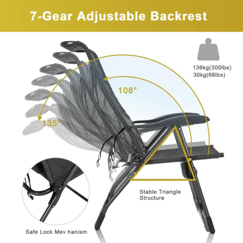 Hivvago 4 Pieces Patio Adjustable Back Folding Dining Chair Ottoman Set