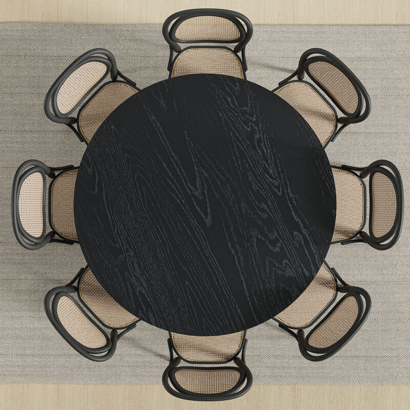 60 Cinna Modern Black Oak Wood Round Dining Table （Seats 8）