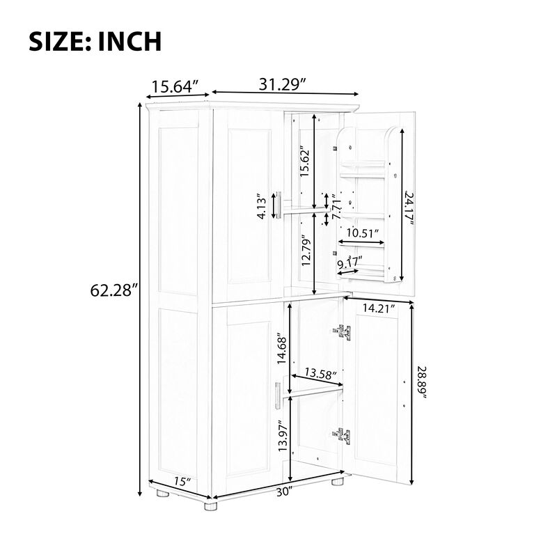 Merax  Modern Bathroom Floor Storage Cabinet with 4 Doors