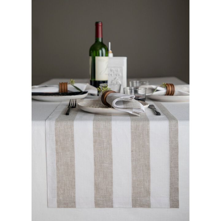 Solino Home 100% Pure Linen Table Runner | Cabana Stripe for Thanksgiving, Christmas