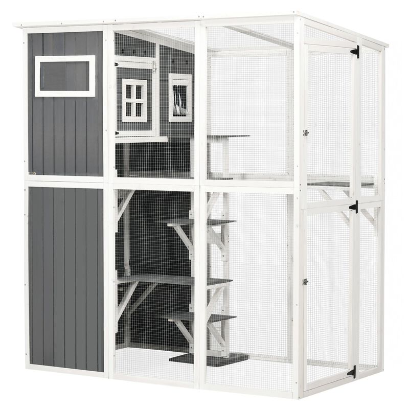 Outdoor Cat Enclosure: Walk-In Wooden Catio with PVC Roof & Platforms