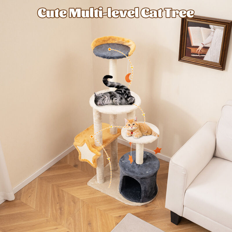 50" Cute Cat Tree for Indoor Cats with Sisal Scratching Posts, Perch & Playboard