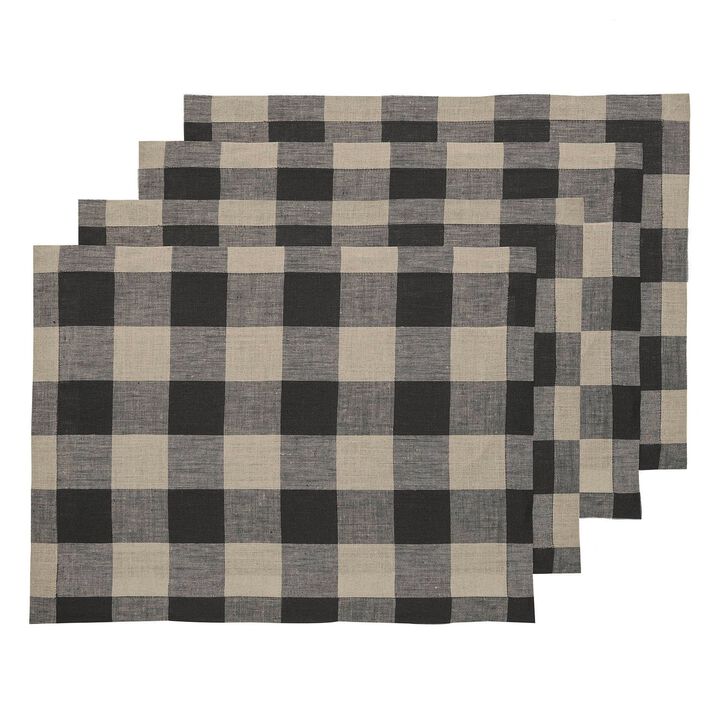 Solino Home 100% Pure Linen 14 x 19 Inch Placemats Set of 4 | Buffalo Check