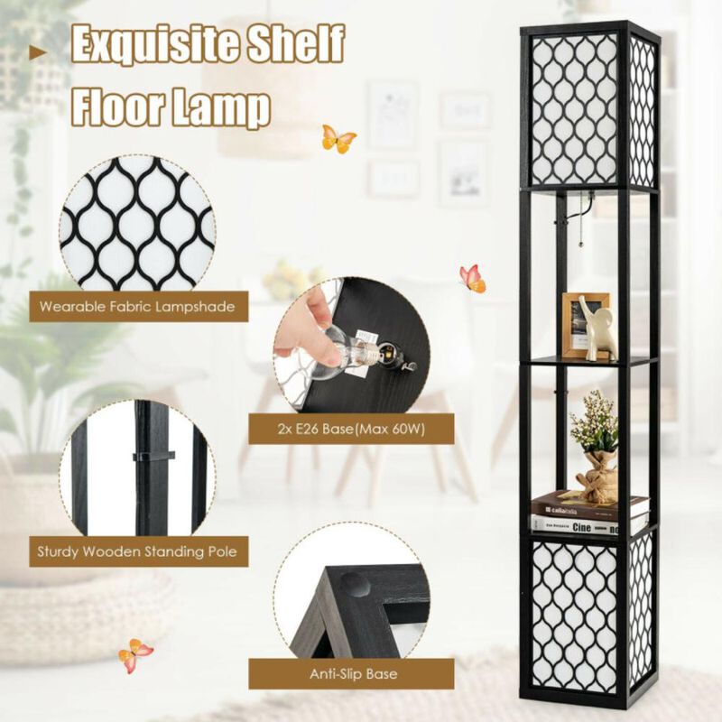 Hivvago Modern Shelf Freestanding Floor Lamp with Double Lamp Pull Chain and Foot Switch