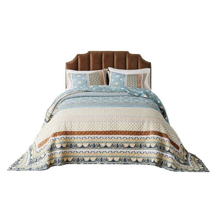Ello 3pc King Bedspread and Pillow Sham Set, Bohemian Multicolor Print