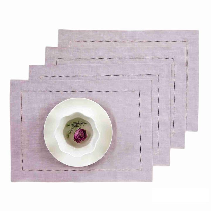 Solino Home 100% Pure Linen Placemats Set of 4 - 14 x 19 Inch | Classic Hemstitch