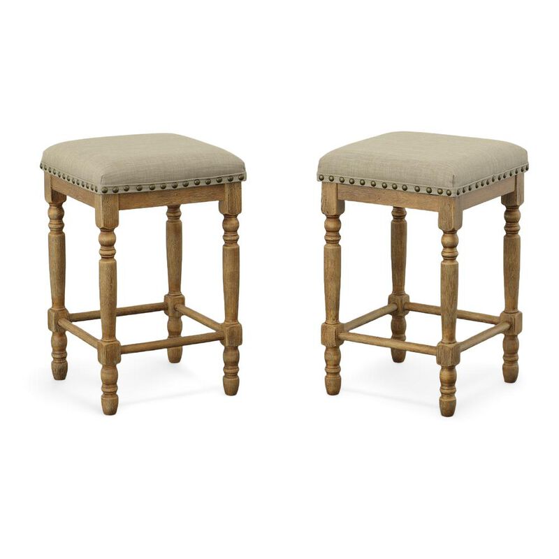 Carolina Living Brittany Deluxe  Barstools - Set of 2 -Vintage Honey - Linen Upholstery