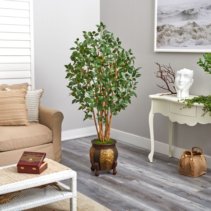 Hivvago 5.5 Feet Ficus Bushy Artificial Tree in Decorative Planter