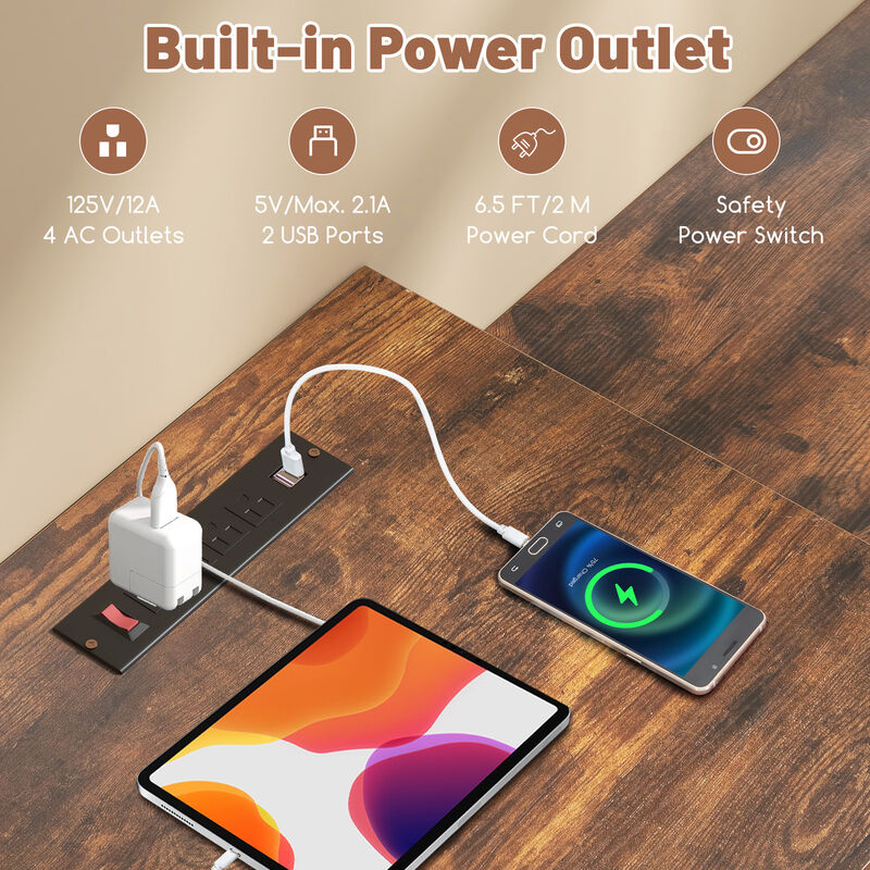 2-Person Computer Desk with Power Outlet and Built-in Printer Stand for Office