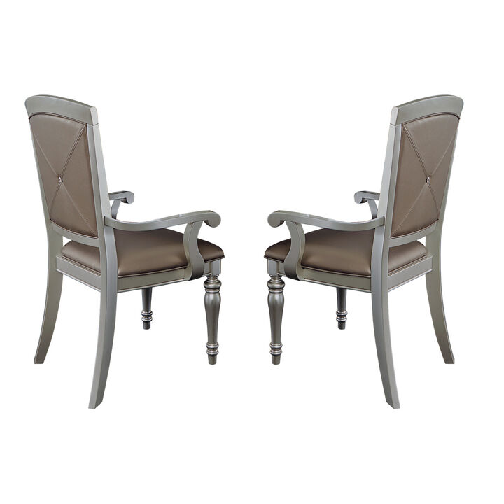 Set of 2 Silver Arm Chairs with Crystal Buttons