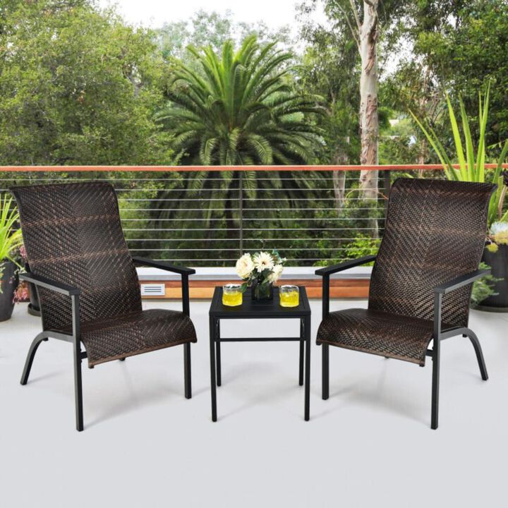 Hivvago 3 Pieces Patio Rattan Bistro Set with High Backrest and Armrest