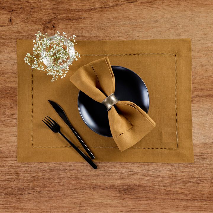 Solino Home 100% Pure Linen Placemats Set of 4 - 14 x 19 Inch | Classic Hemstitch