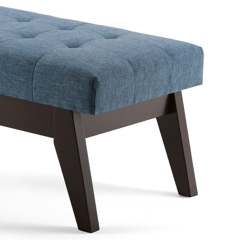 Simpli Home Draper Solid Wood Mid Century Tufted Ottoman Bench In Denim Blue