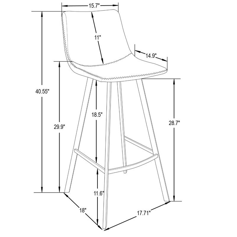 LeisureMod Elland Modern Upholstered Leather Bar Stool with Iron Legs & Footrest – Stylish and Durable Seating for Kitchen or Bar